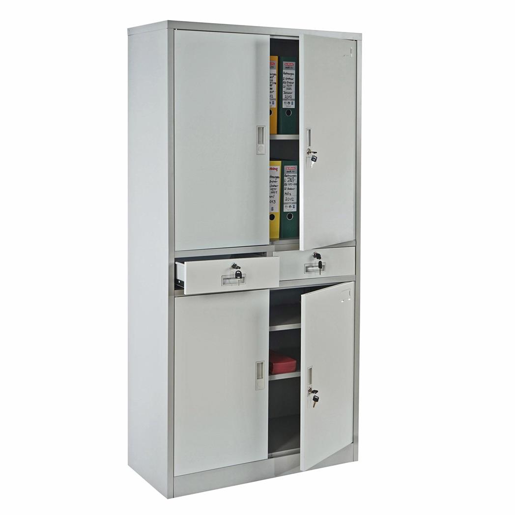 Armário Arquivador OLSEN 4 PORTAS E 2 GAVETAS, 180x85x40cm, em Aço, Cor Creme