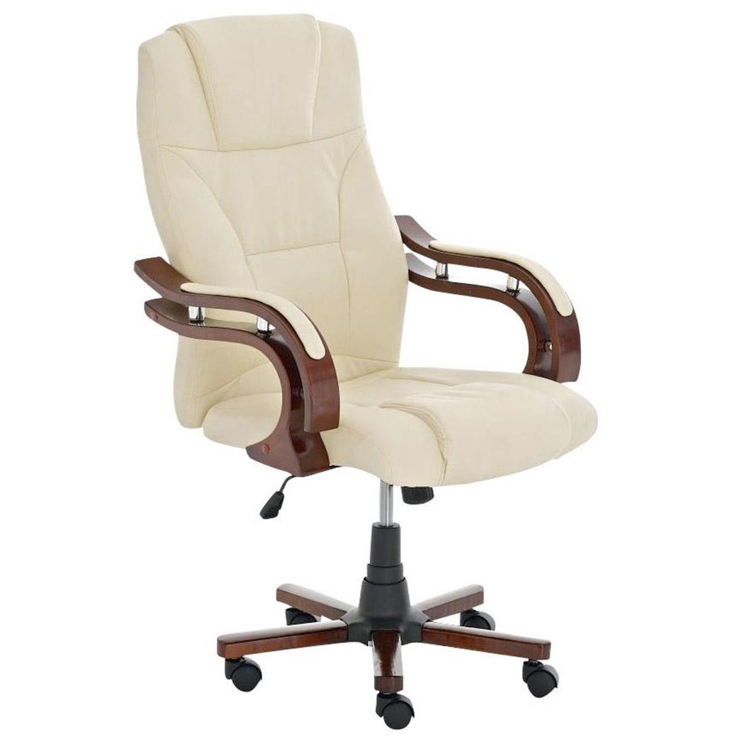 Poltrona de escritório LIVERPOOL, Bom Acolchoado e Máximo Conforto, Design Único Em Madeira, em Pele Cor Creme