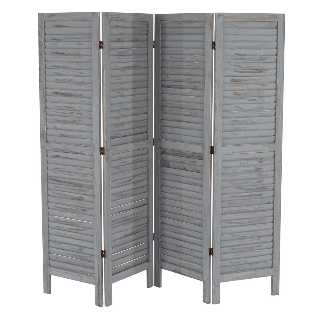 Biombo de Madeira LEO com 4 folhas, Design Vintage Muito Bonito, 170x182x2cm, Cor Cinza