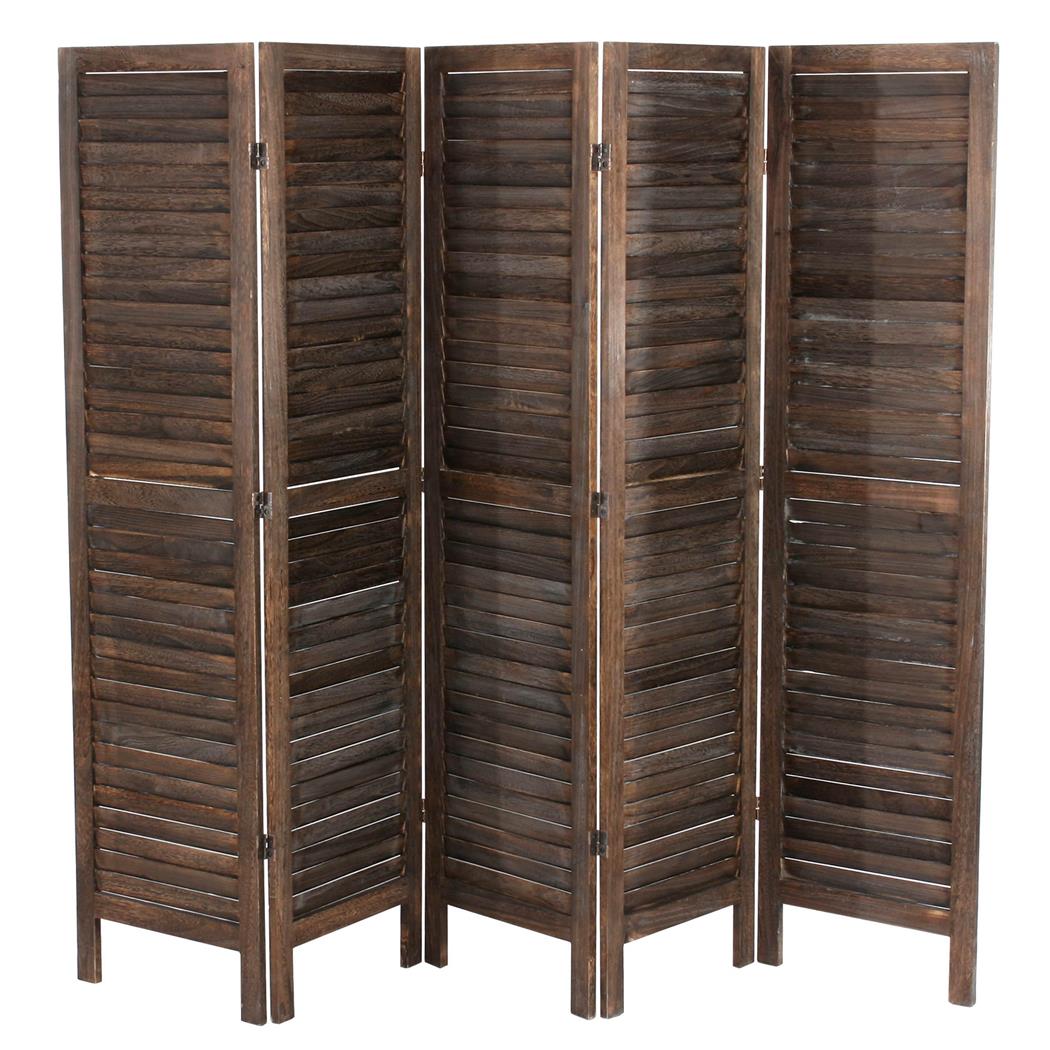 Biombo de Madeira LEO com 5 folhas, Design Vintage Muito Bonito, 170x228x2cm, Cor Castanho