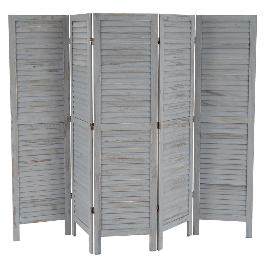 Biombo de Madeira LEO com 5 folhas, Design Vintage Muito Bonito, 170x228x2cm, Cor Cinza