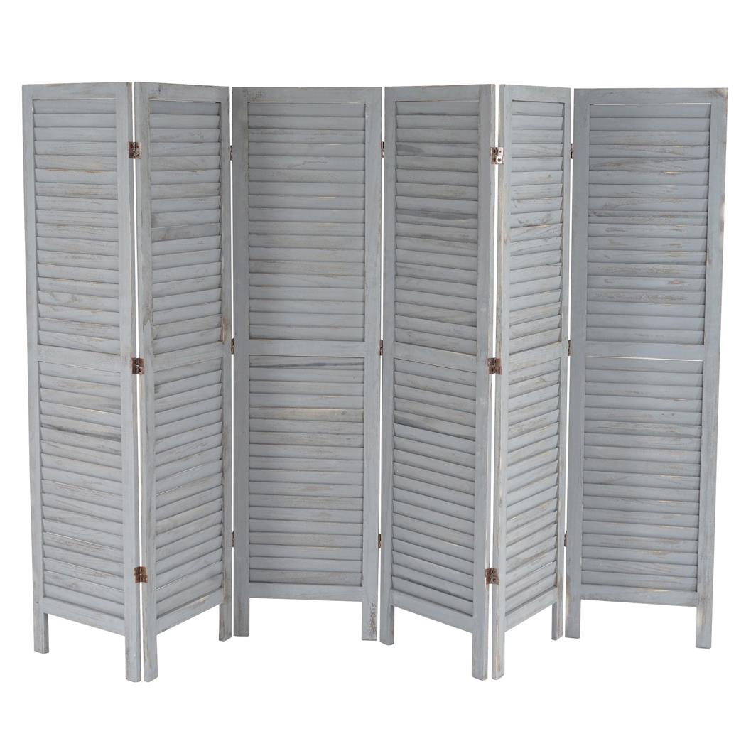 Biombo de Madeira LEO 6 folhas, Design Vintage Muito Bonito, 170x276x2cm, Cor Cinza