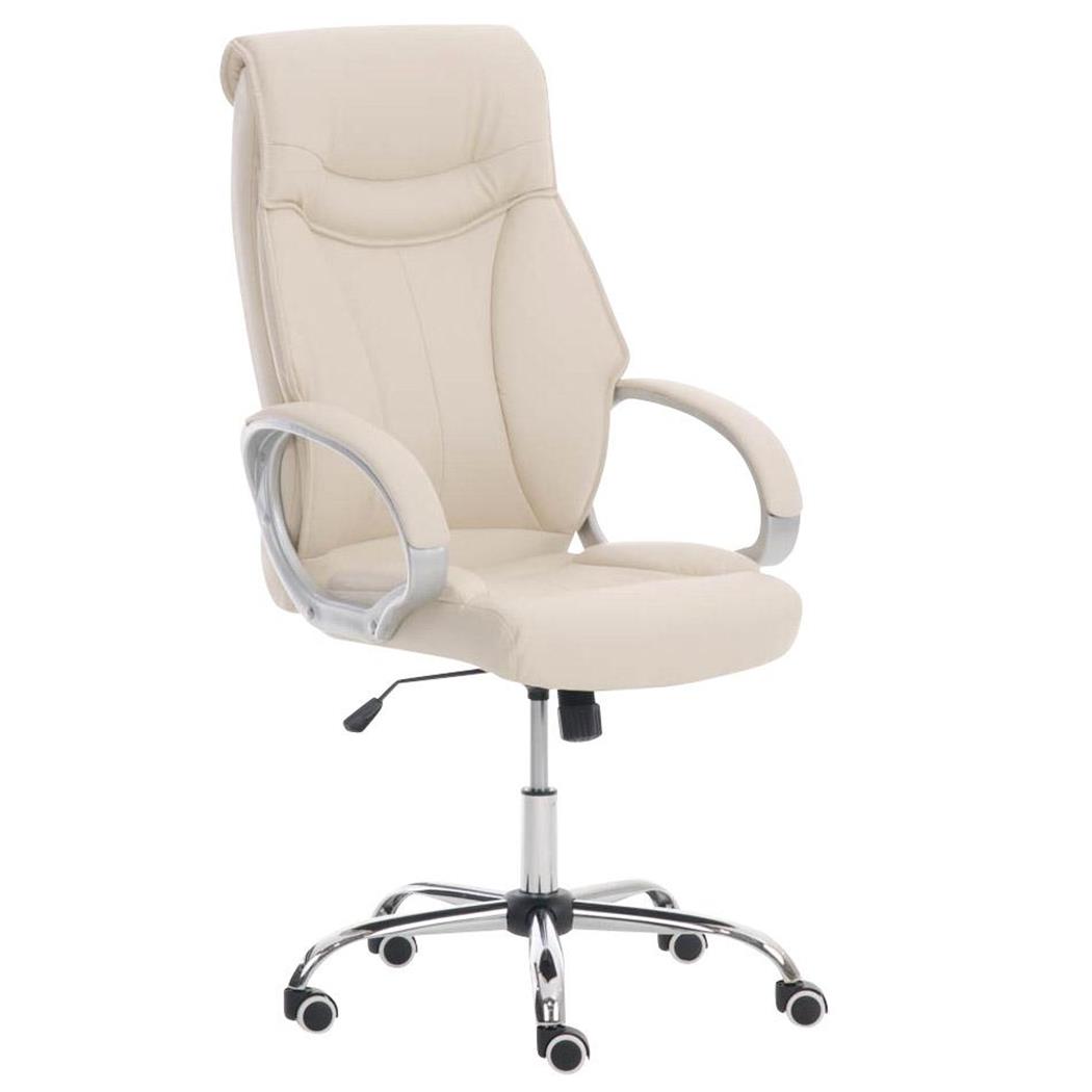 Cadeira de Escritório KIMI, Encosto Ergonómico, Acolchoado Suave, Em Pele, Creme