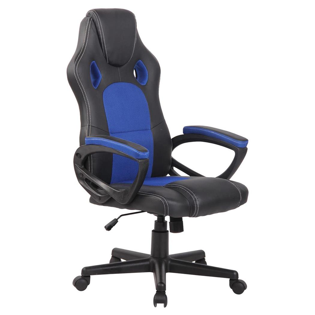 Cadeira Gaming MONTMELO, Design Desportivo, Em Pele e Pano, Cor Preto e Azul
