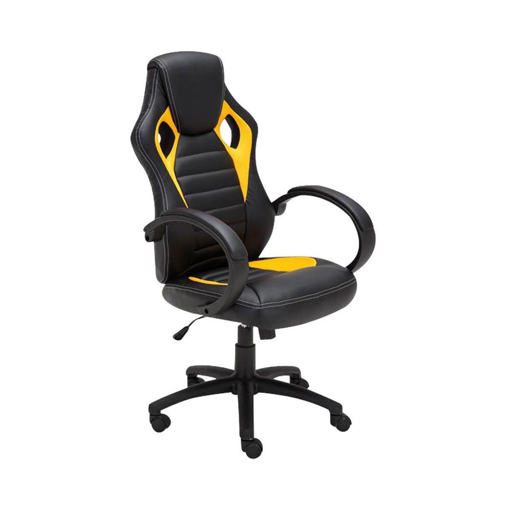 Cadeira Gaming ASCARI, Design Desportivo e Extra Comodidade, Pele e Tecido, Cor Preto e Amarelo