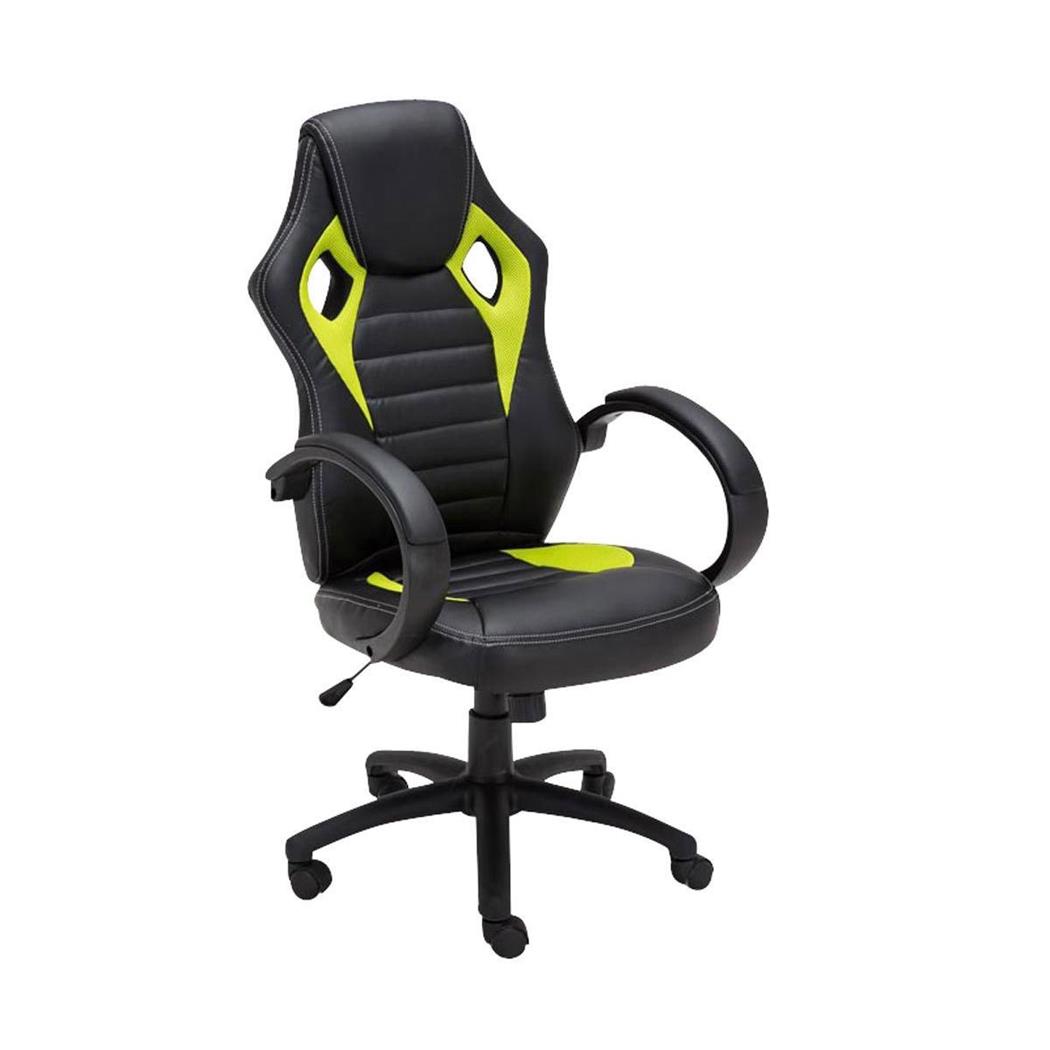 Cadeira Gaming ASCARI, Design Desportivo e Extra Comodidade, Pele e Tecido, Cor Preto e Verde