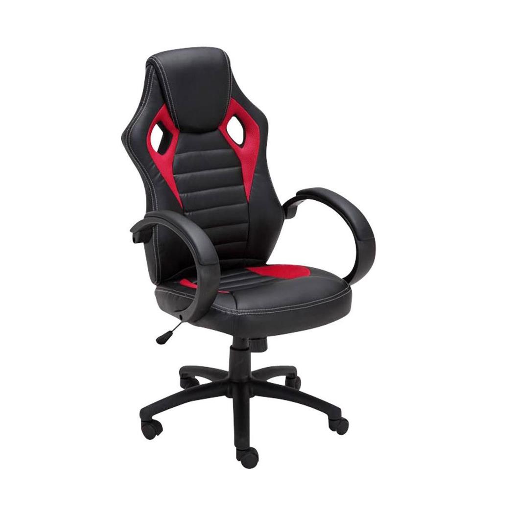 Cadeira Gaming ASCARI, Design Desportivo e Extra Comodidade, Pele e Tecido, Cor Preto e Vermelho