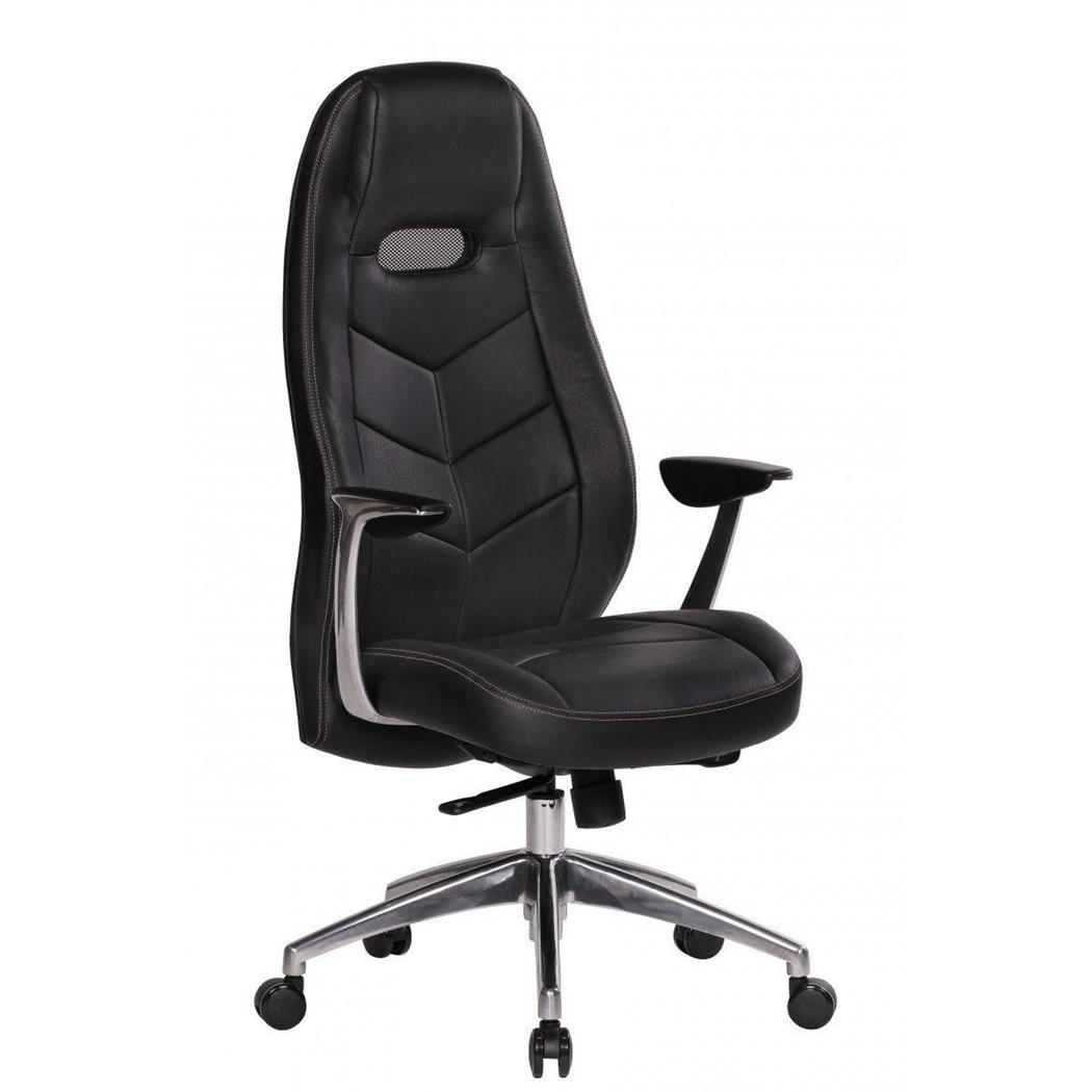 Poltrona Gaming FANGIO, Design Desportivo, Forrado Em Pele Verdadeira, Cor Preto