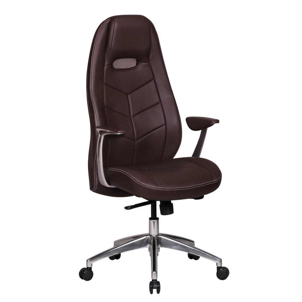 Poltrona Gaming FANGIO, Design Desportivo, Forrado Em Pele Verdadeira, Cor Castanho
