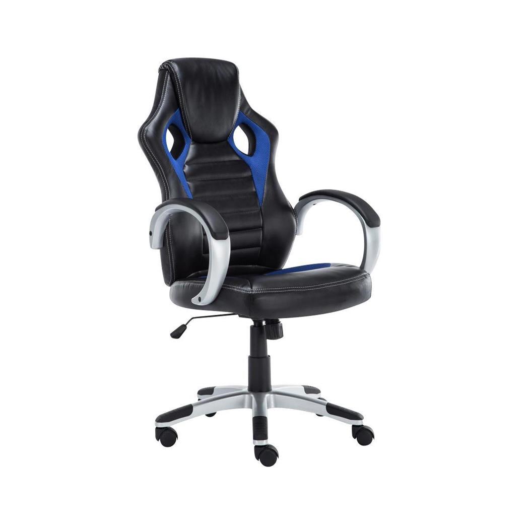 Cadeira Gaming ASCARI PRO, Design Desportivo e Máxima Comodidade, Pele e Pano, em Preto e Azul