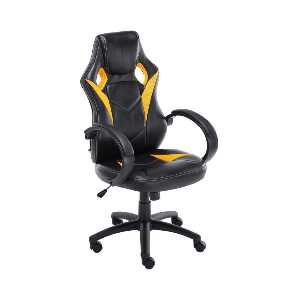 Cadeira Gaming JARAMA, Comodidade, Design Desportivo, Em Pele, Preto e Amarelo