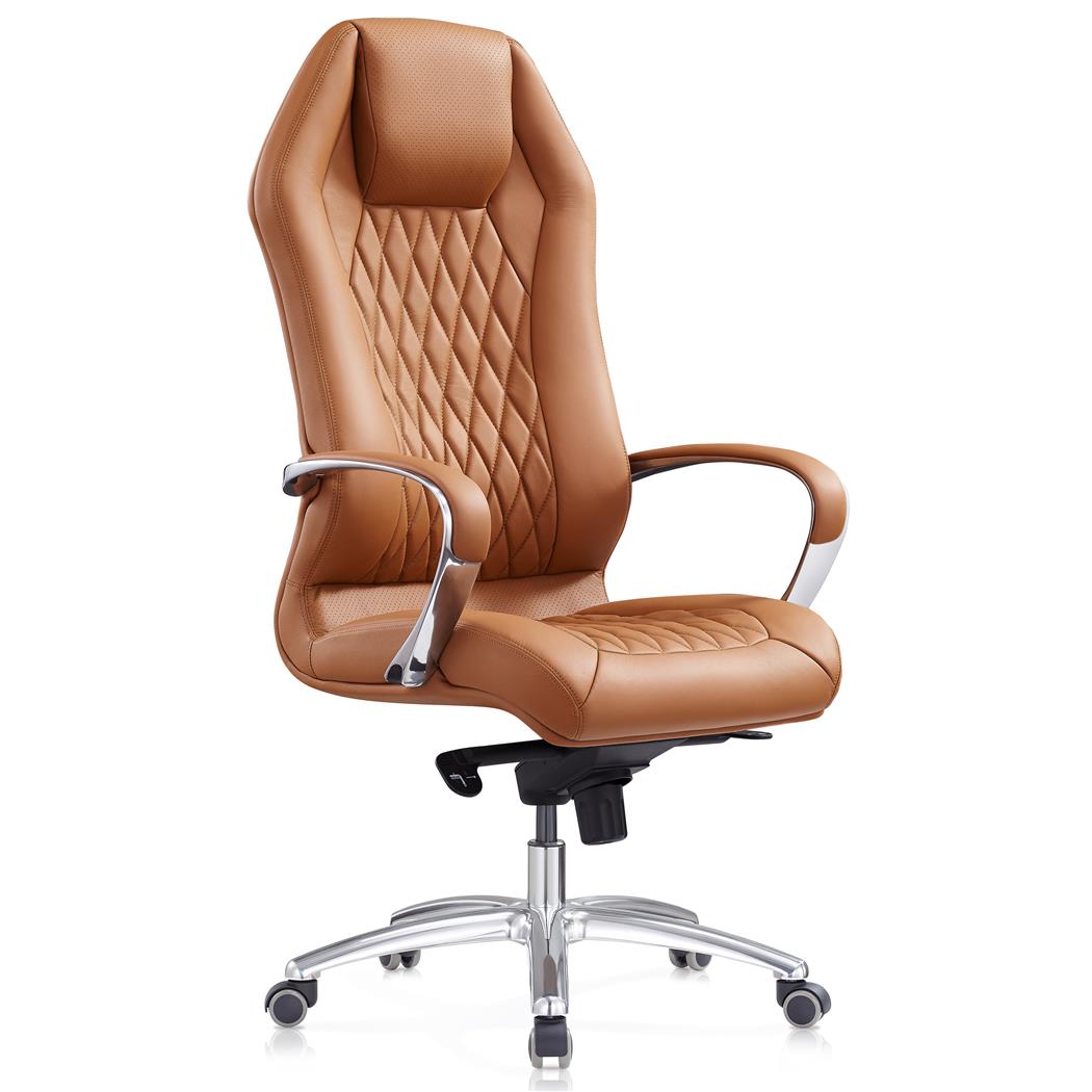 Poltrona Ergonómica BATURA, Bonito Design, Forrada em Pele Verdadeira, Cor Castanho Claro