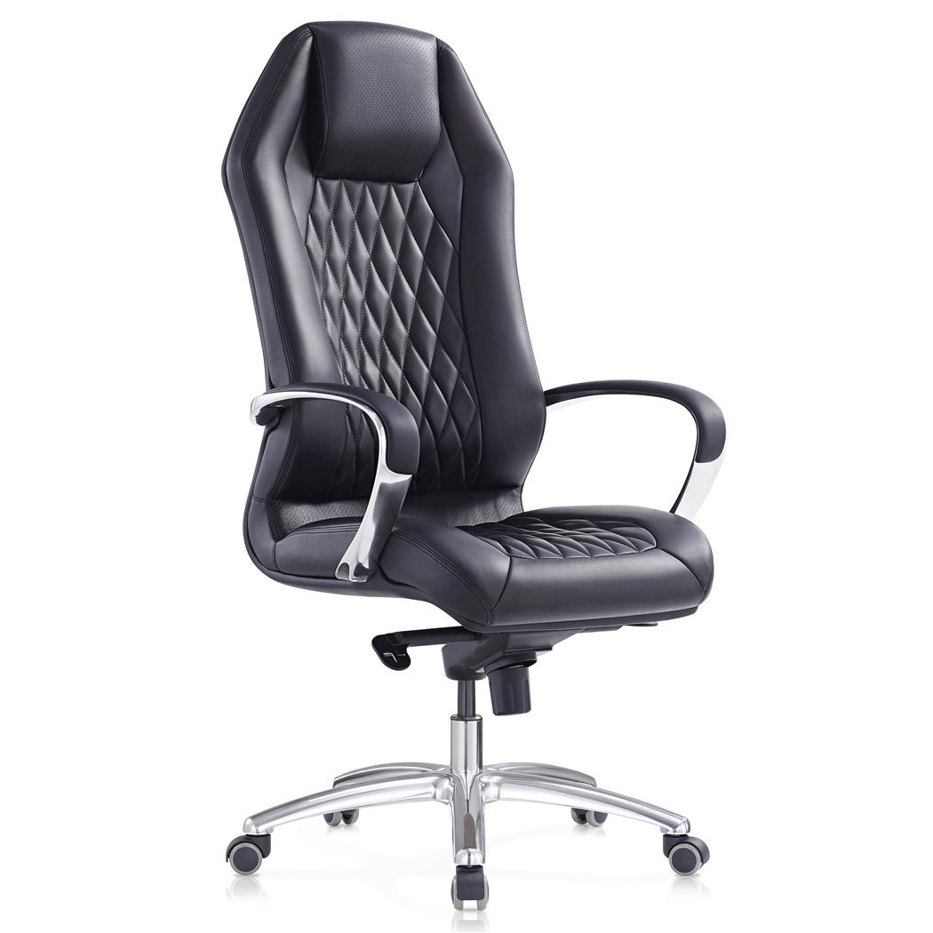 Poltrona Ergonómica BATURA, Bonito Design, Forrada em Pele Verdadeira, Cor Preto