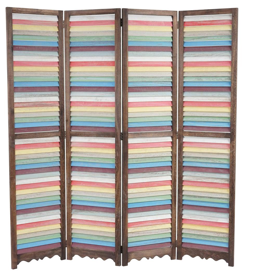 Biombo 4 panéis GERD, 170x160x2cm, Estrutura de Madeira em Castanho e Multicolorido