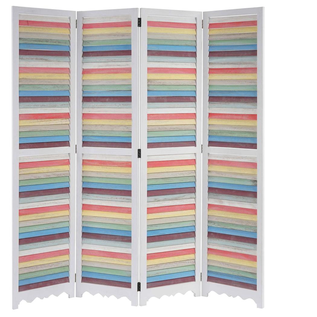 Biombo 4 panéis GERD, 170x160x2cm, Estrutura de Madeira em Branco e Multicolorido