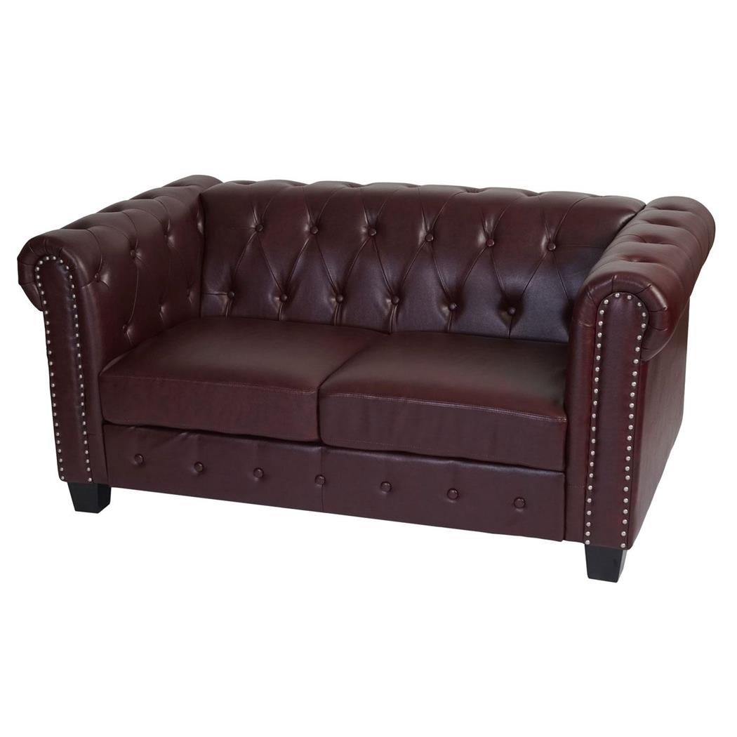 Sofá de 2 Lugares CHESTER, Design Clássico e Elegante, Em Pele, Pernas Quadradas, Cor Bordeaux