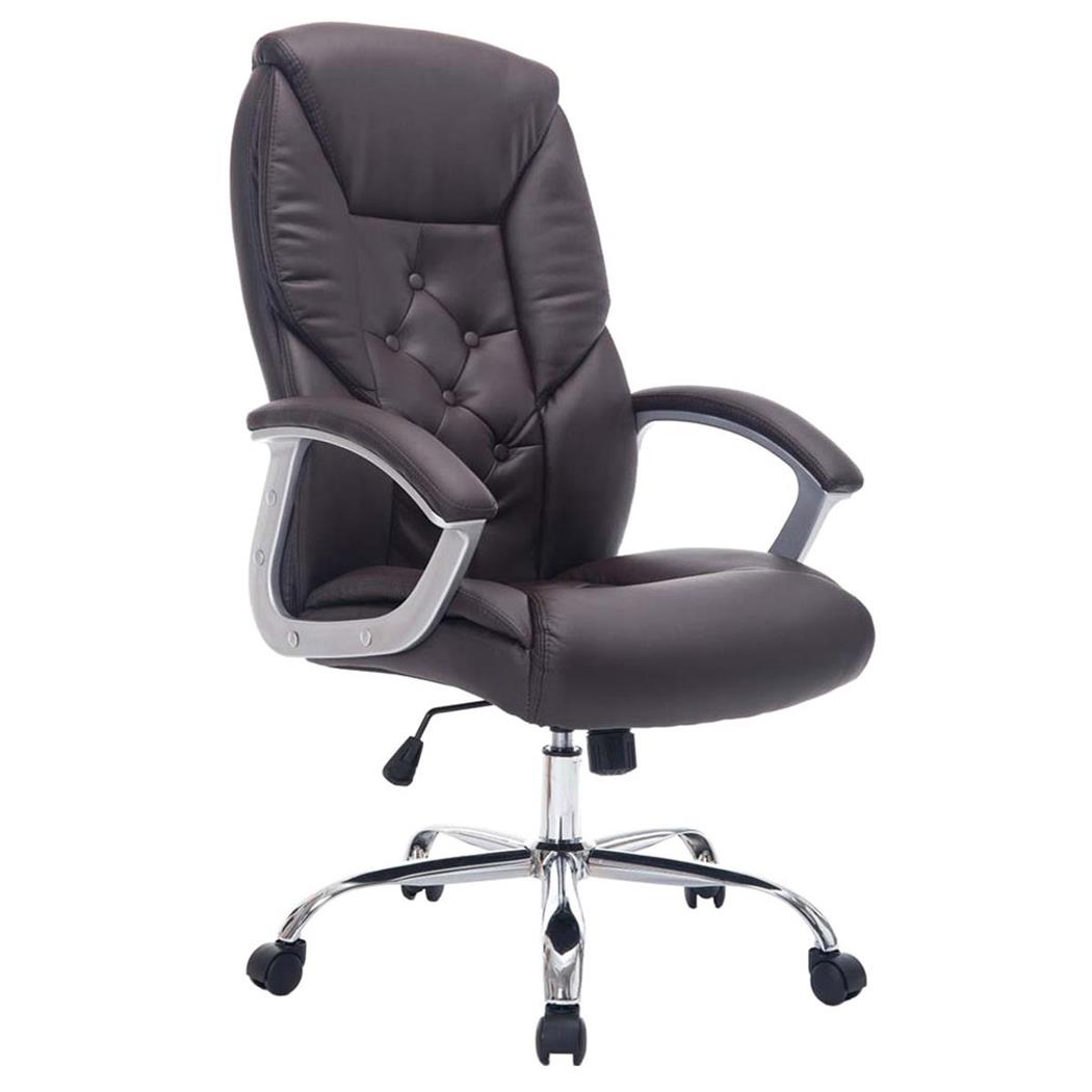 Poltrona de Escritório DIONE PRO, Elegante Design, Bom Acolchoado, Resistente Até 170kg, Em Pele Castanha