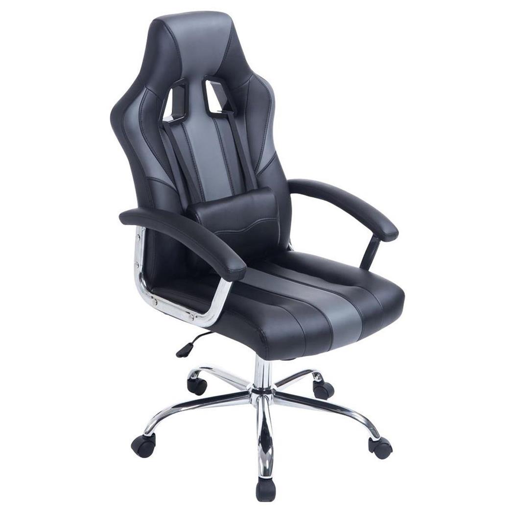 Cadeira Gaming INDOS, Design Desportivo, Conforto, Base Metálica, Em Pele, Preto e Cinzento.