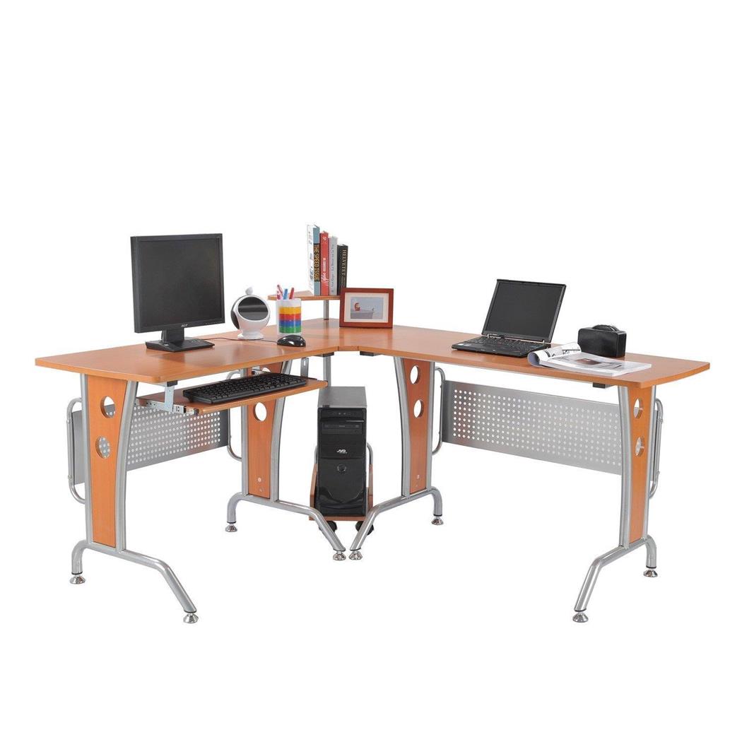 Mesa Para Computador KAMI, Dimensões 165x145x86 cm, Estrutura Metálica, Em Madeira, Cor Castanho Claro