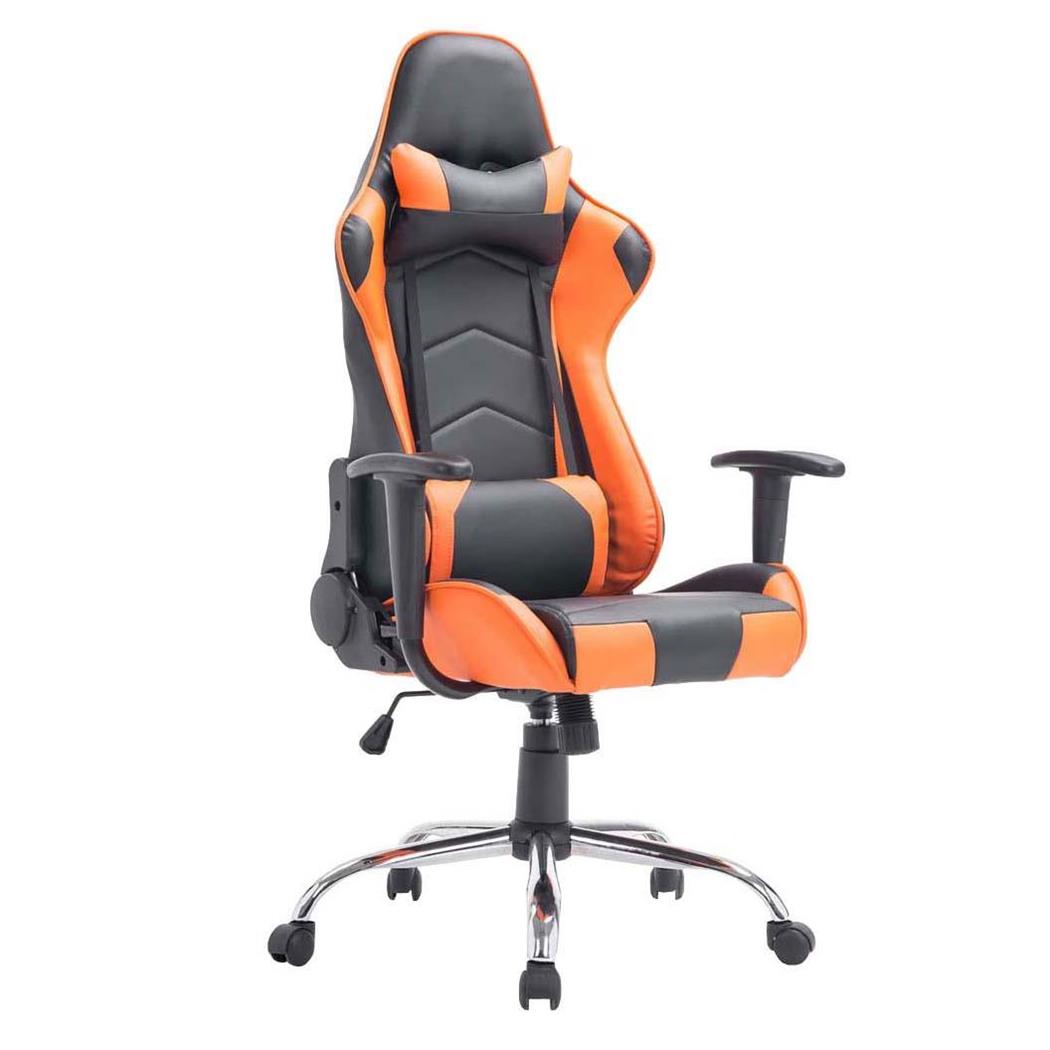 Cadeira Gaming ZELDA, Encosto Reclinável, Almofadas Incluidas, Base Metálica, Em Preto/Laranja