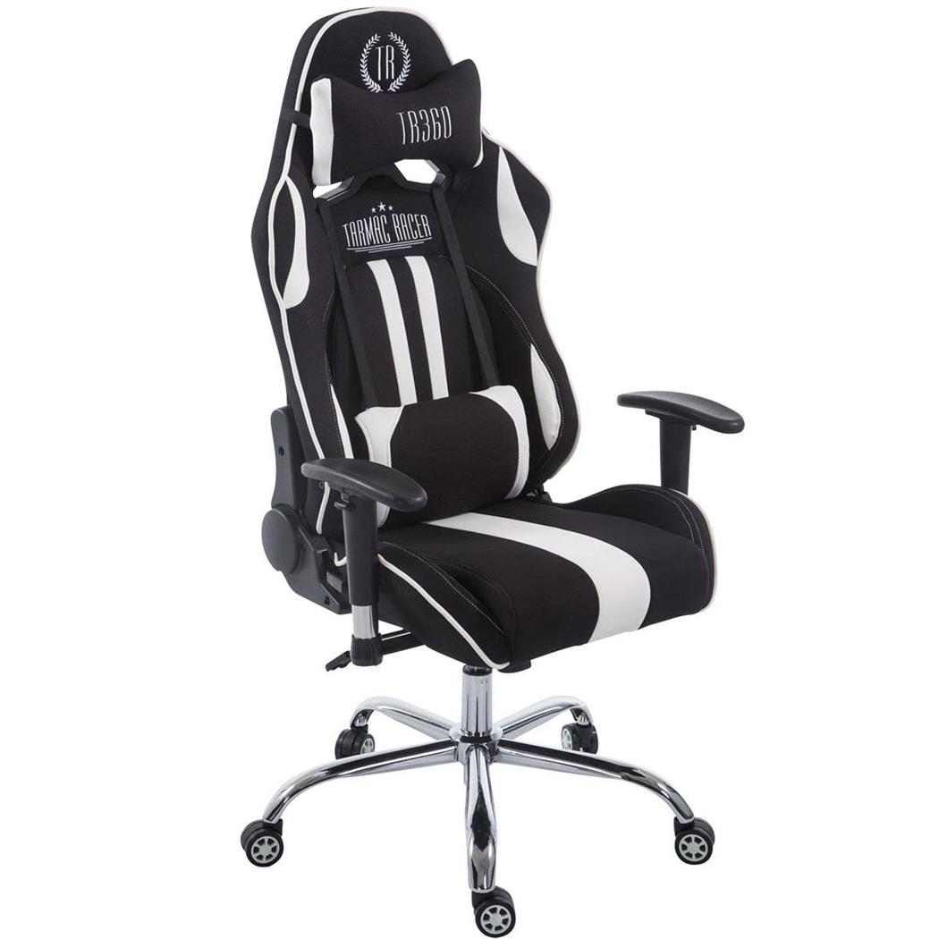 Cadeira Gaming LOGAN TECIDO, Encosto Reclinável, Almofadas Incluidas, Base Metálica, Em Preto/Branco