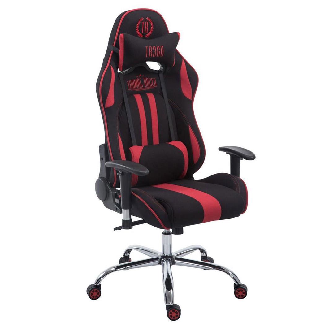 Cadeira Gaming LOGAN TECIDO, Encosto Reclinável, Almofadas Incluidas, Base Metálica, Em Preto/Vermelho