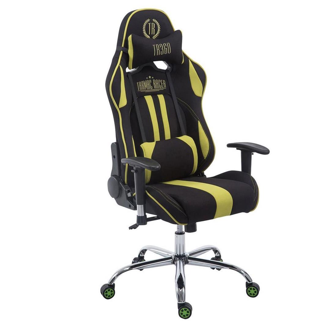 Cadeira Gaming LOGAN TECIDO, Encosto Reclinável, Almofadas Incluidas, Base Metálica, Em Preto/Verde