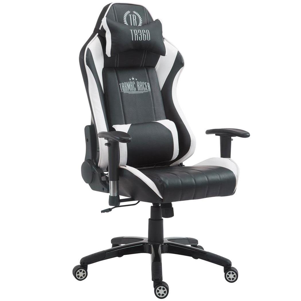 Cadeira gaming TURBO, Com Encosto reclinável, Almofadas Lombar e Cervical, Em Pele Preto/Branco