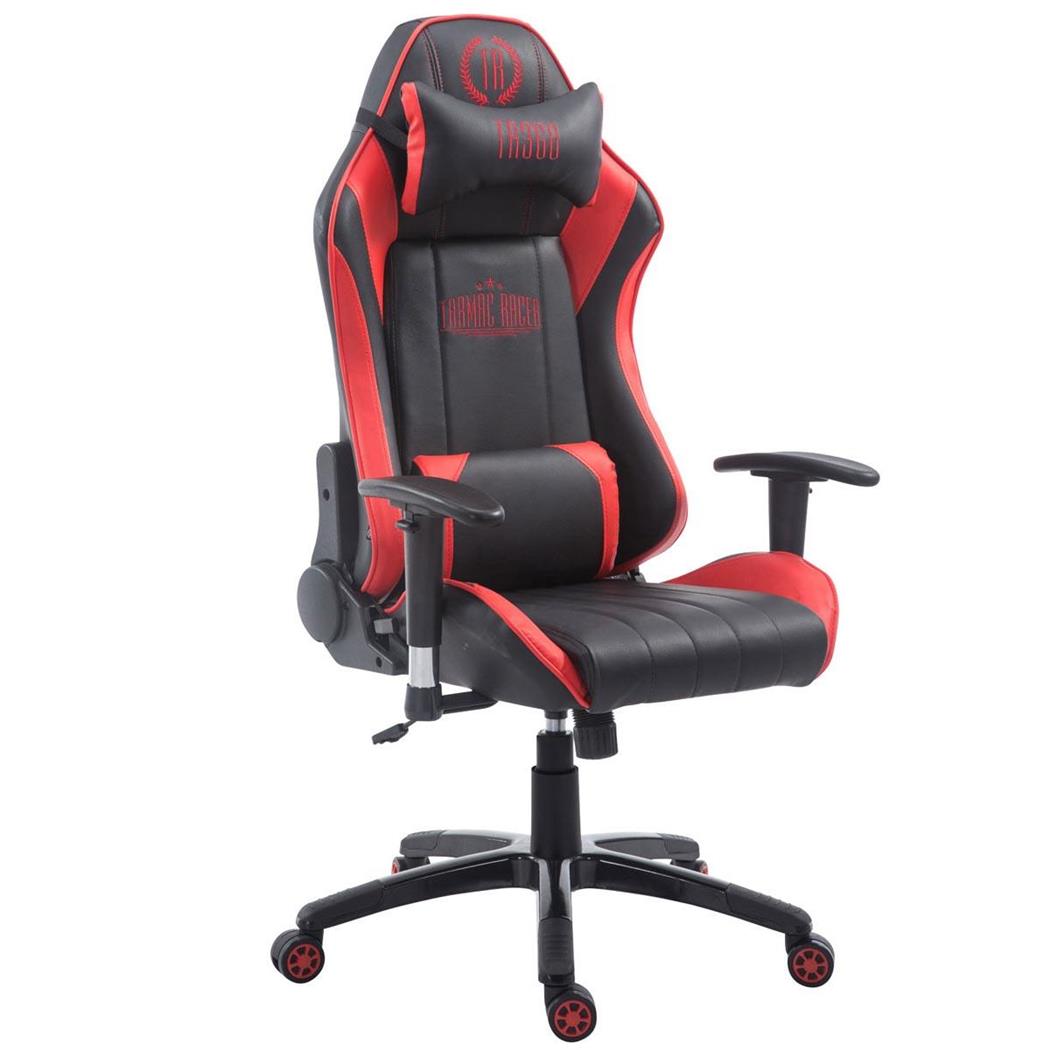 Cadeira gaming TURBO, Com Encosto reclinável, Almofadas Lombar e Cervical, Em Pele Preto/Vermelho