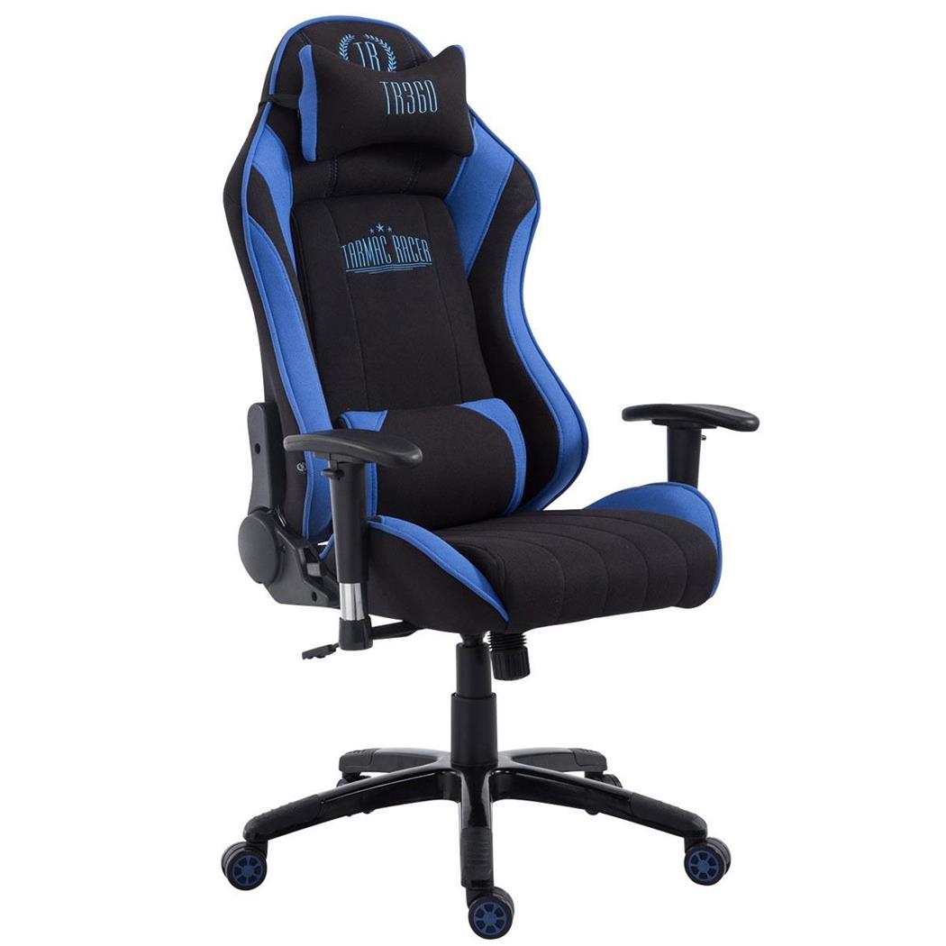 Cadeira gaming TURBO PANO, Com Encosto reclinável, Almofadas Lombar e Cervical, Preto/Azul