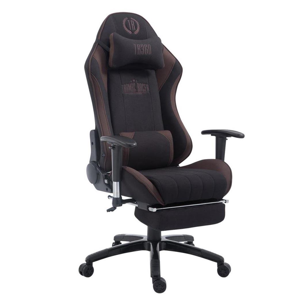 Cadeira Gaming TURBO PANO com Apoio para os pés, Encosto Reclinável, Almofadas Lombar e Cervical, Em Preto/Castanho