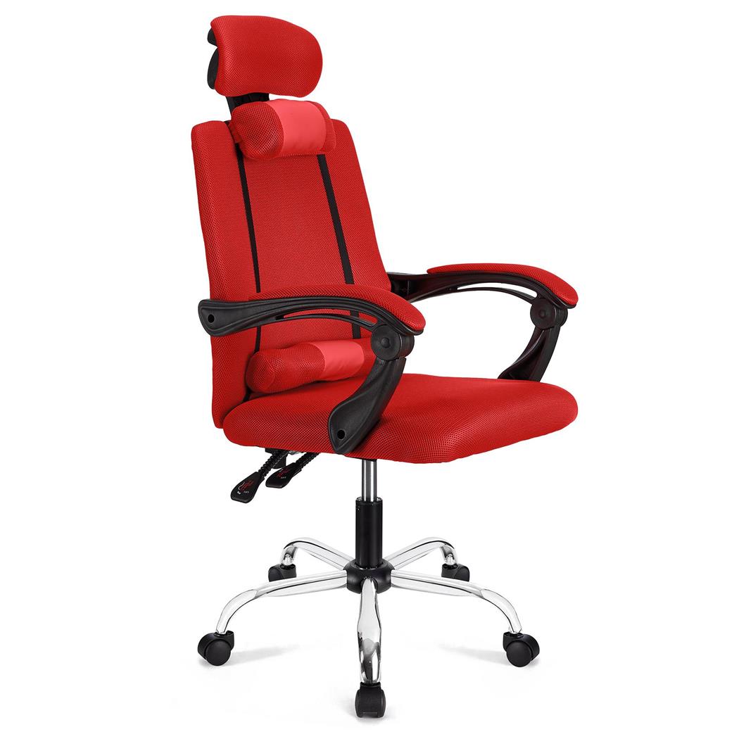 Cadeira Ergonómica FABIO, Reclinável, Almofadado, Malha Respirável, Cor Vermelho