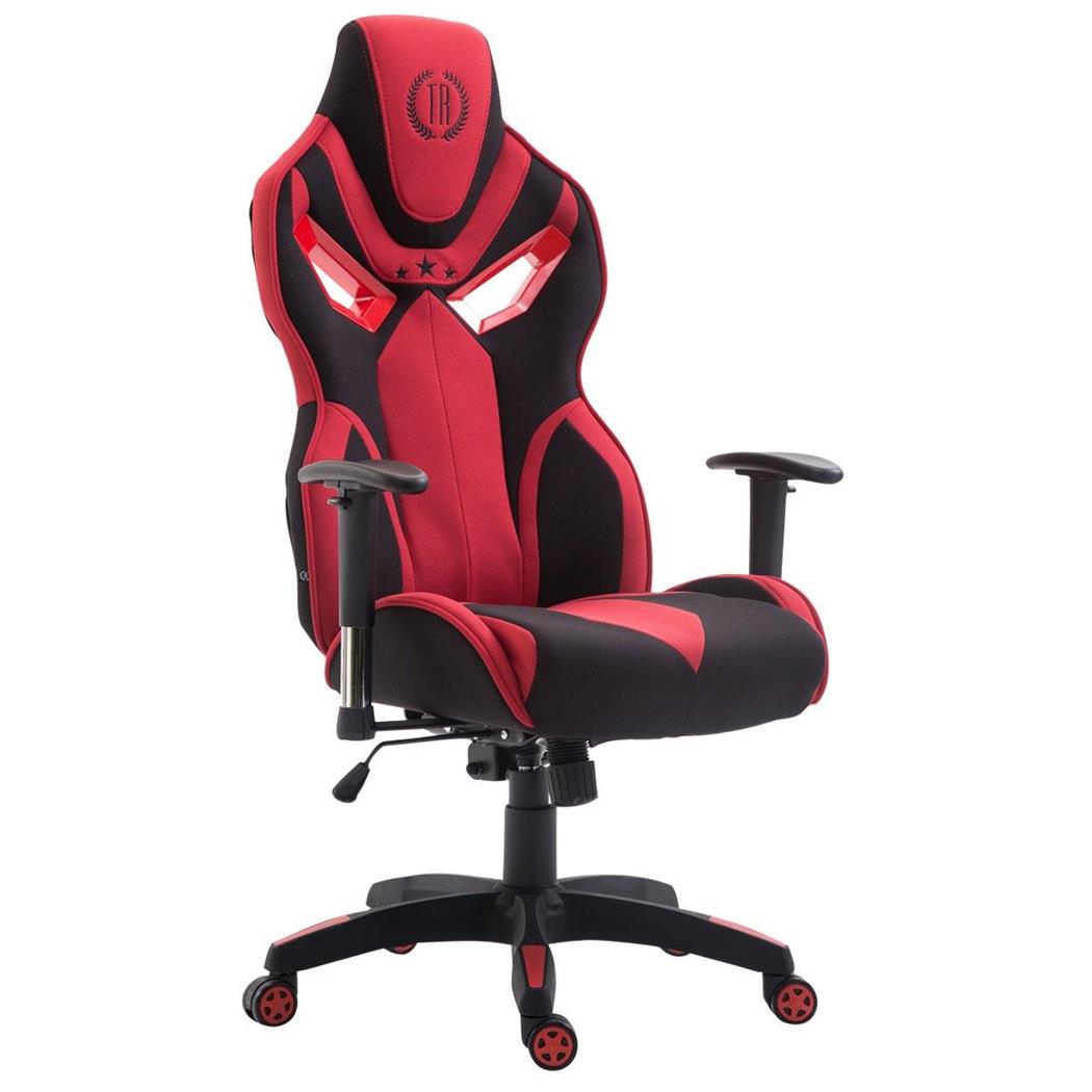 Cadeira de Escritório HAMIL, Design Ergonómico, Em Pano, Cor Preto / Vermelho