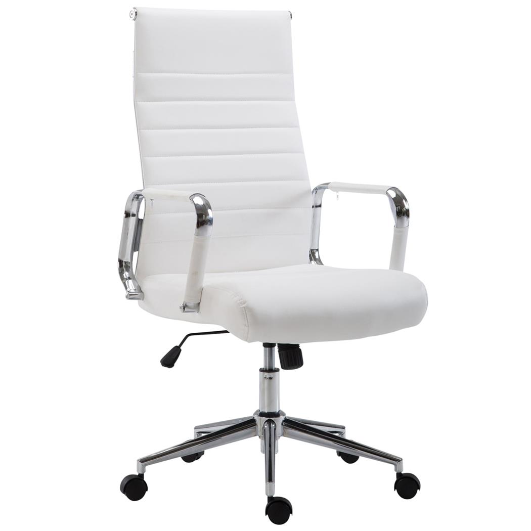Cadeira de Escritório KOLMU, Base Metálica, Design Elegante Com Costuras, Em Pele Branca