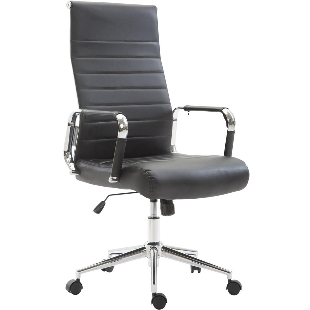 Cadeira de Escritório KOLMU, Base Metálica, Design Elegante Com Costuras, Em Pele Preta