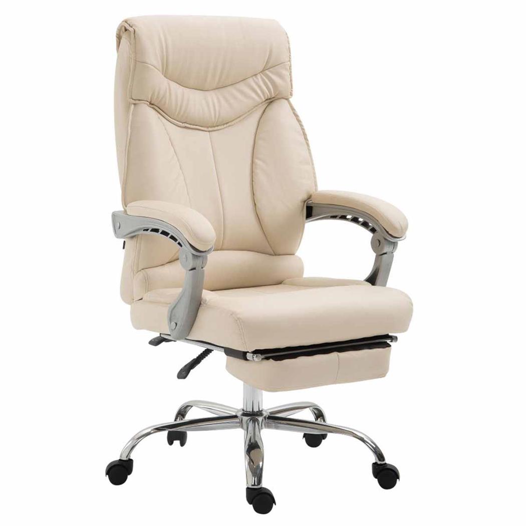 Poltrona de Escritório OREGON, Apoio para os pés Extensível, Bom Acolchoado, Em Pele cor Creme