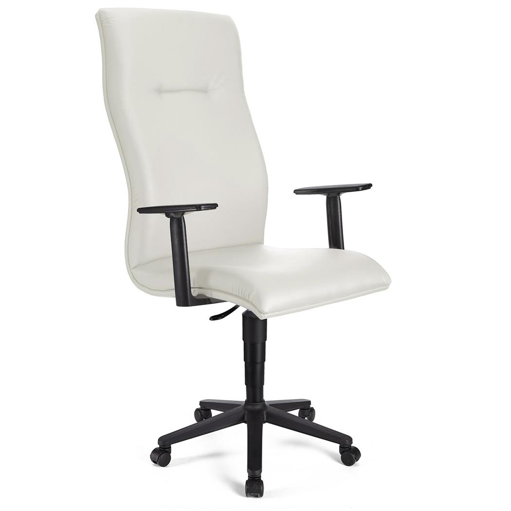 Cadeira de Escritório ANIBAL PELE, Encosto Alto, Braços Ajustáveis, Acolchoado em Cor Branco