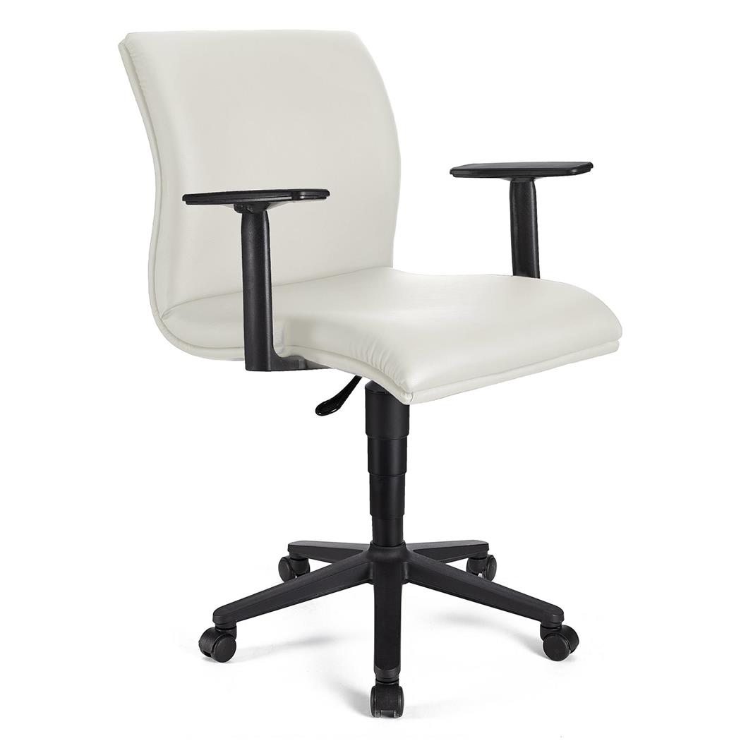Cadeira de Escritório ANIBAL BASE PELE, Braços Ajustáveis, Acolchoado em Pele Branco
