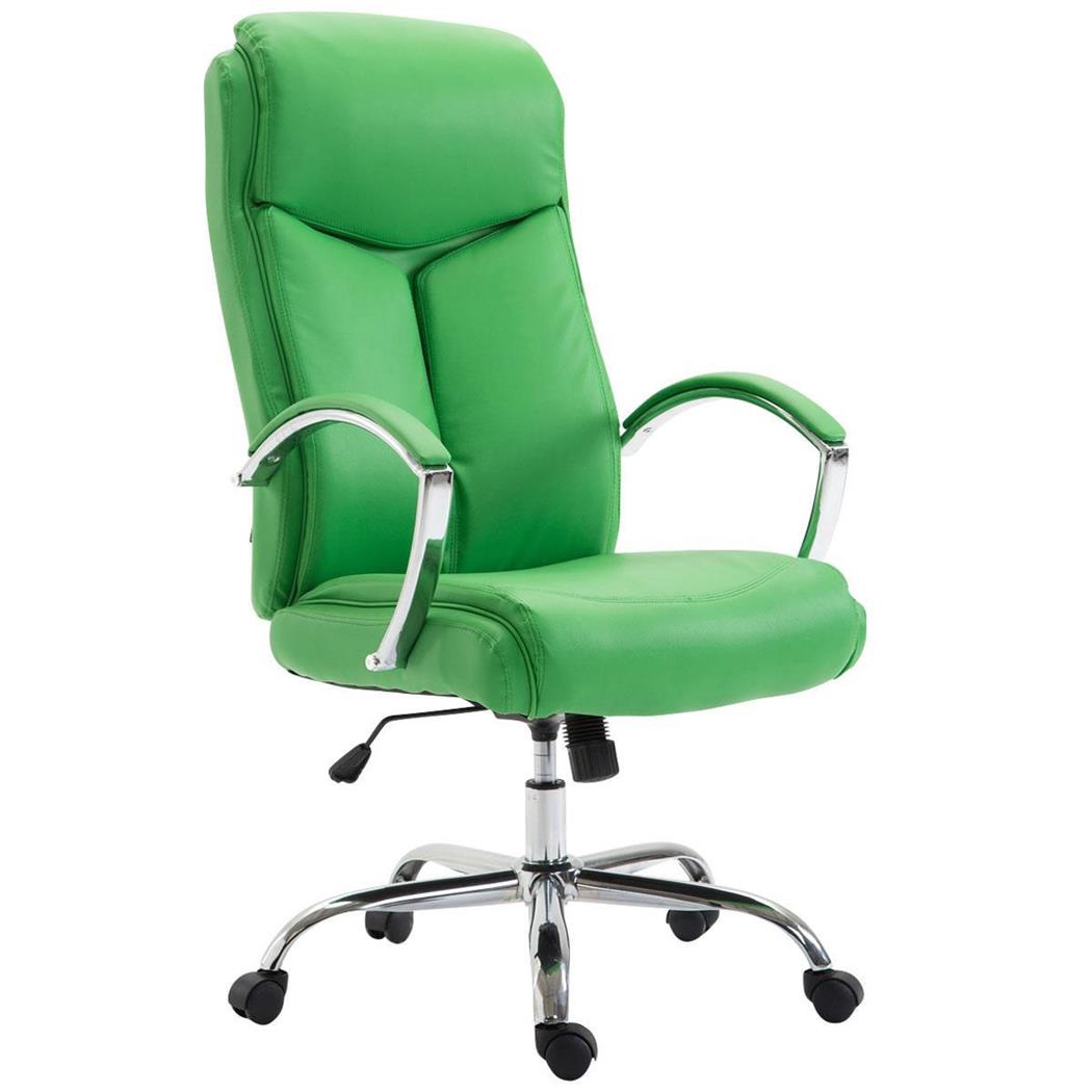 Cadeira de Escritório BAUDY, Grosso Acolchoado, Base Metálica, Em Pele, Cor Verde
