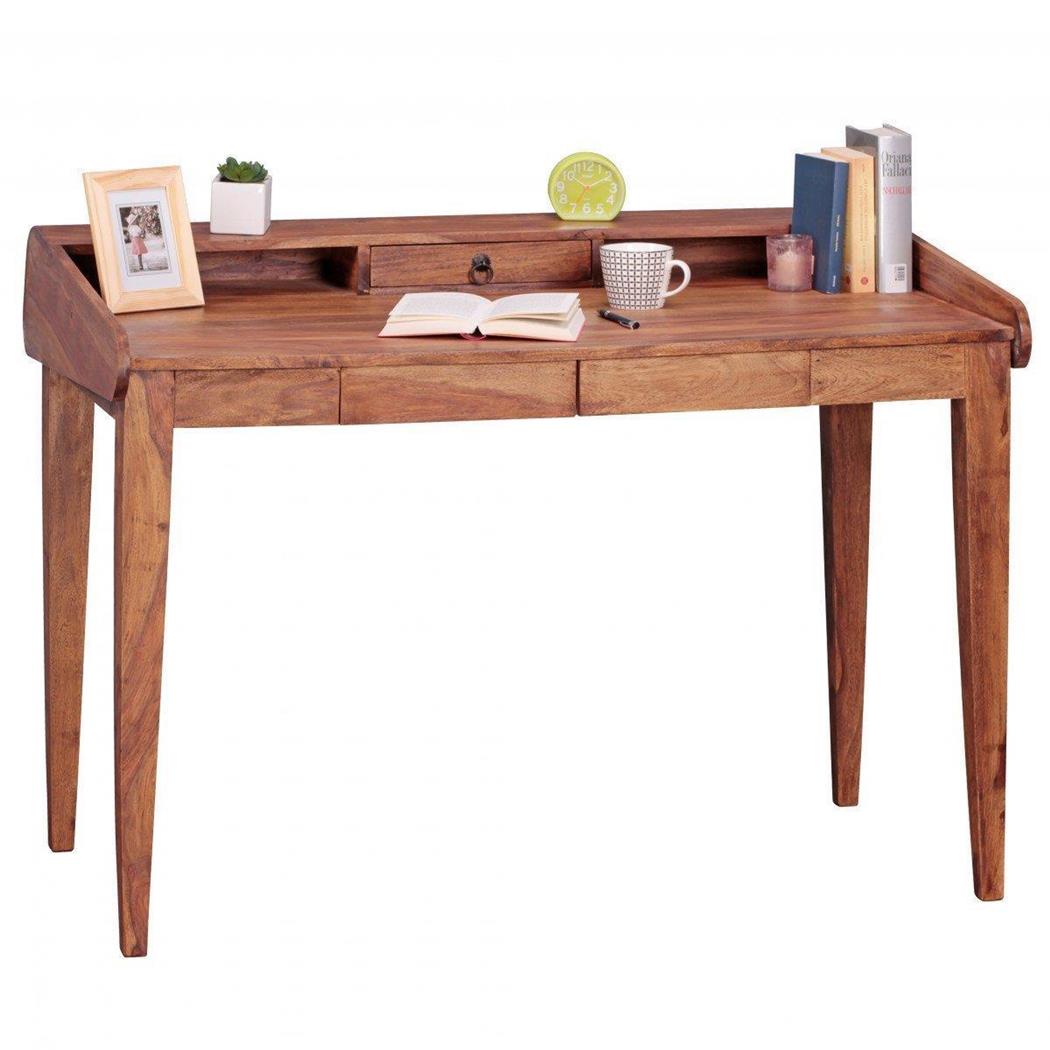 Mesa de Escritório BOJAN, Dimensões 118x70x86 cm, em Madeira Maciça de Acácia, Tom Escuro