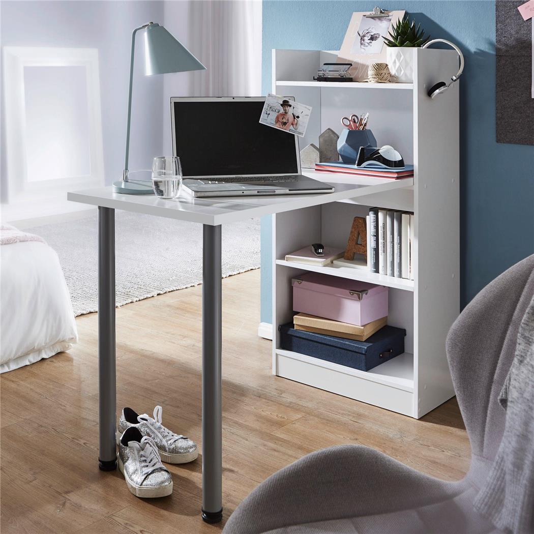 Mesa de Computador NIKO, Com Estante, 121,5x120x70 cm, Cor Branco