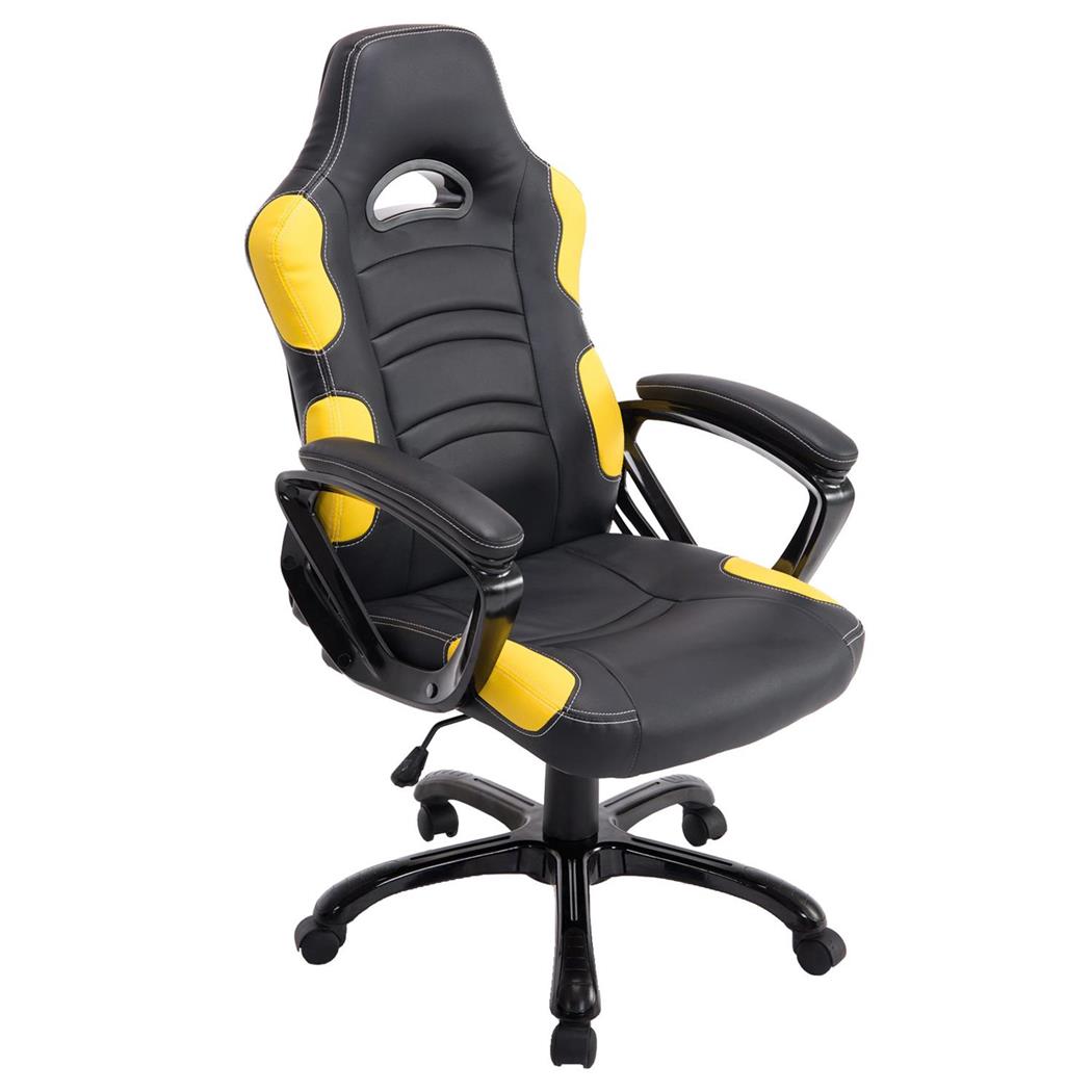 Cadeira Gaming AUKE, Reclinável, Design Desportivo, Em Pele, Cor Preto/Amarelo