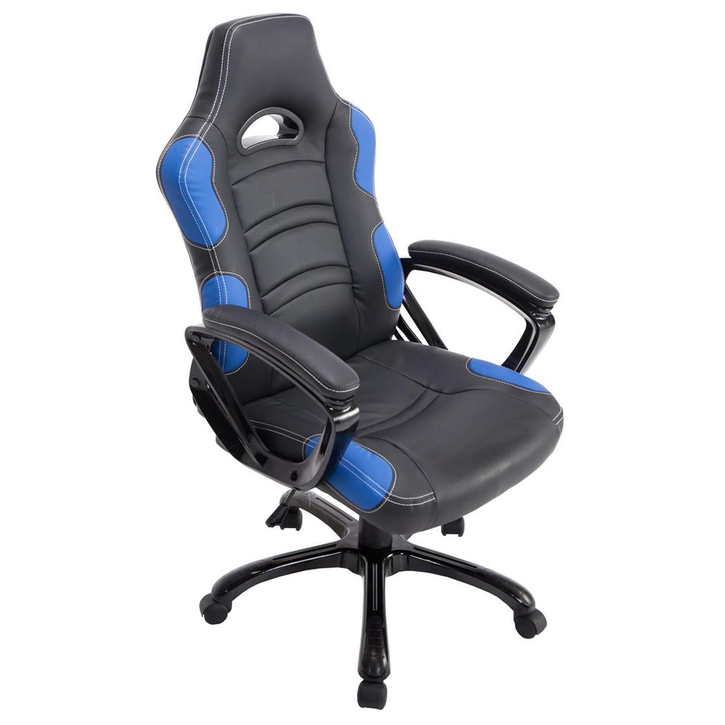 Cadeira Gaming AUKE, Reclinável, Design Desportivo, Em Pele, Cor Preto/Azul