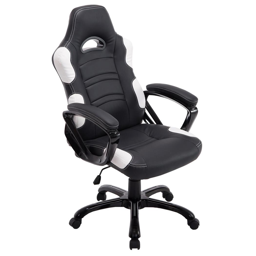 Cadeira Gaming AUKE, Reclinável, Design Desportivo, Em Pele, Cor Preto/Cinzento