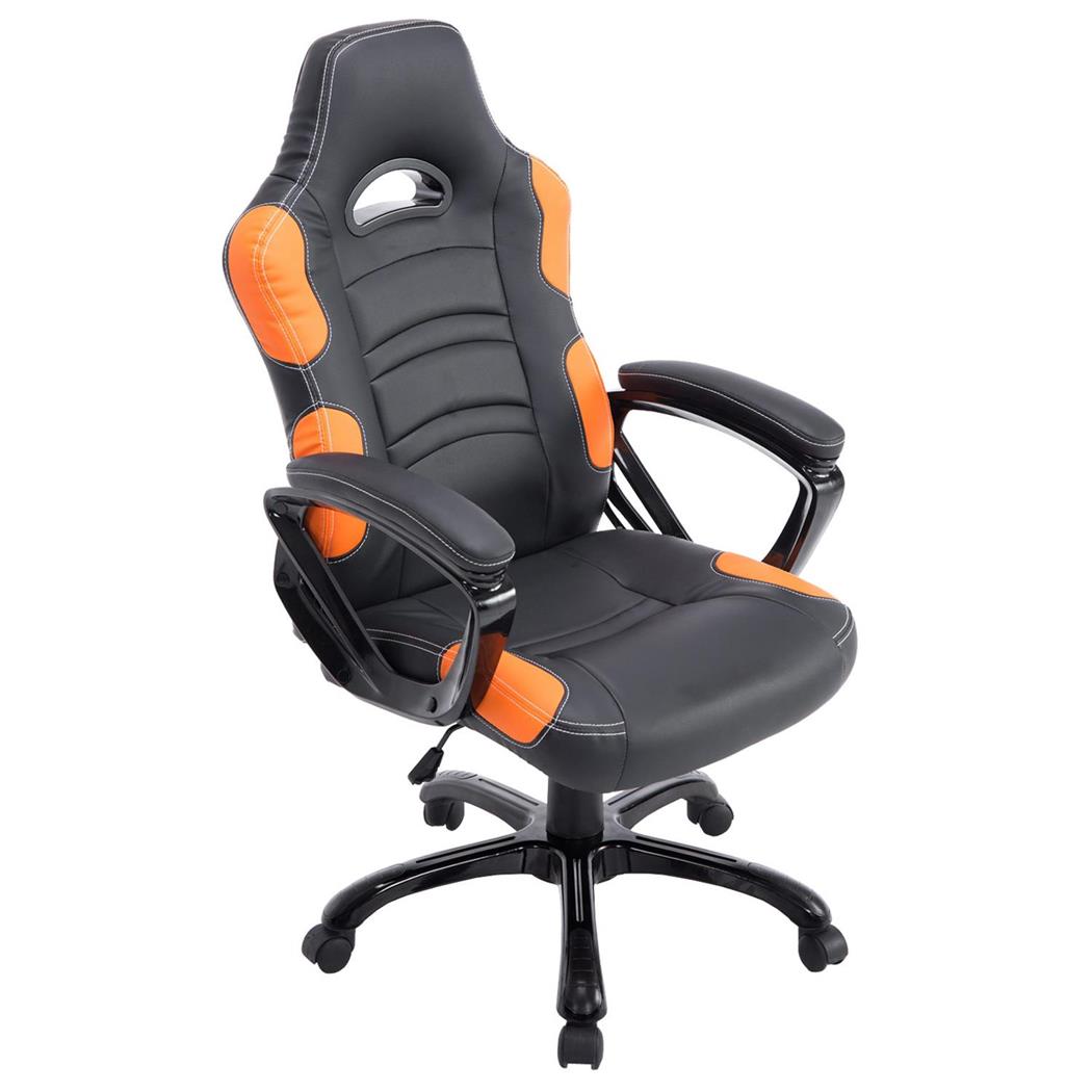 Cadeira Gaming AUKE, Reclinável, Design Desportivo, Em Pele, Cor Preto/Laranja