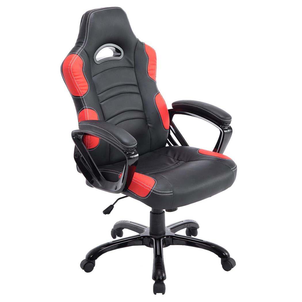 Cadeira Gaming AUKE, Reclinável, Design Desportivo, Em Pele, Cor Preto/Vermelho
