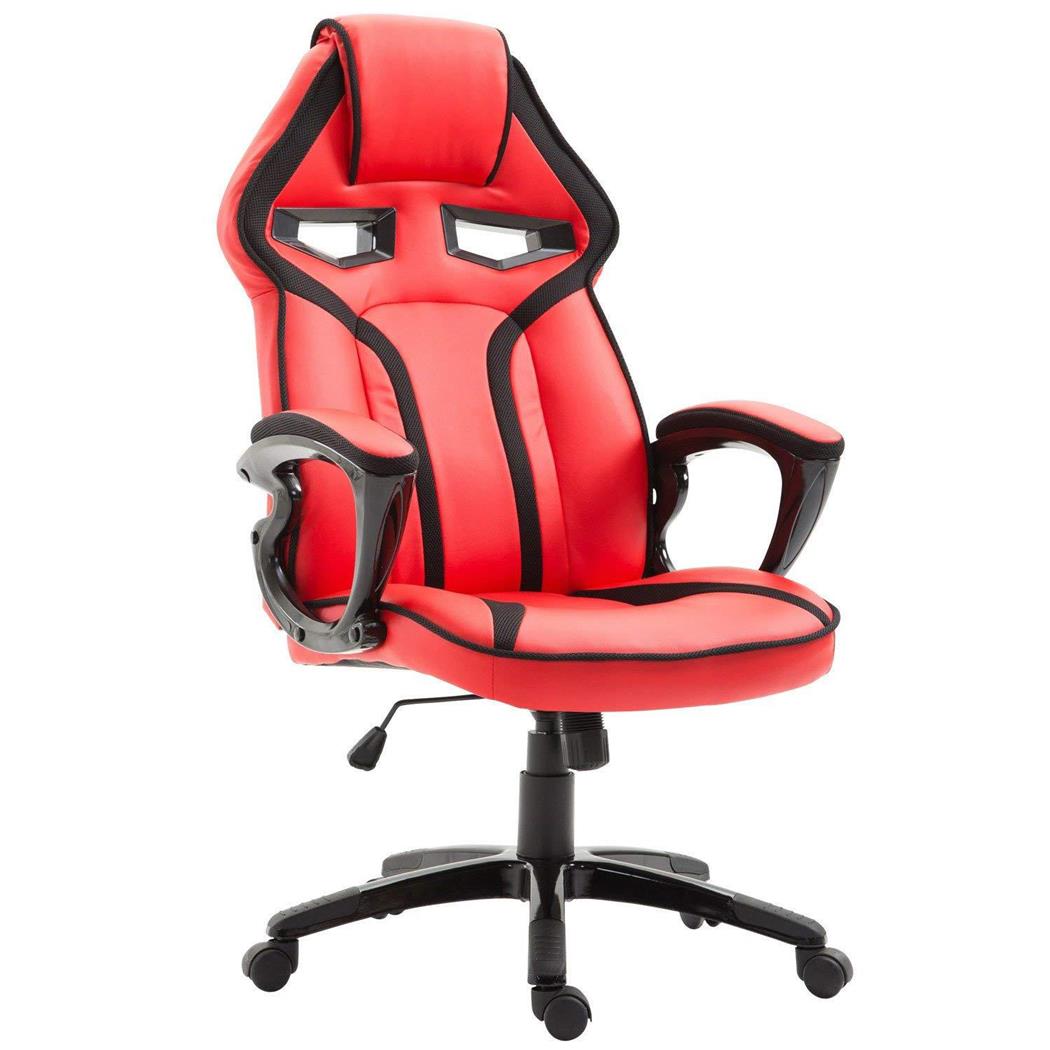 Cadeira Gaming GOTAM, Mecanismo de Balanço, Design Desportivo, Em Pele, Vermelho