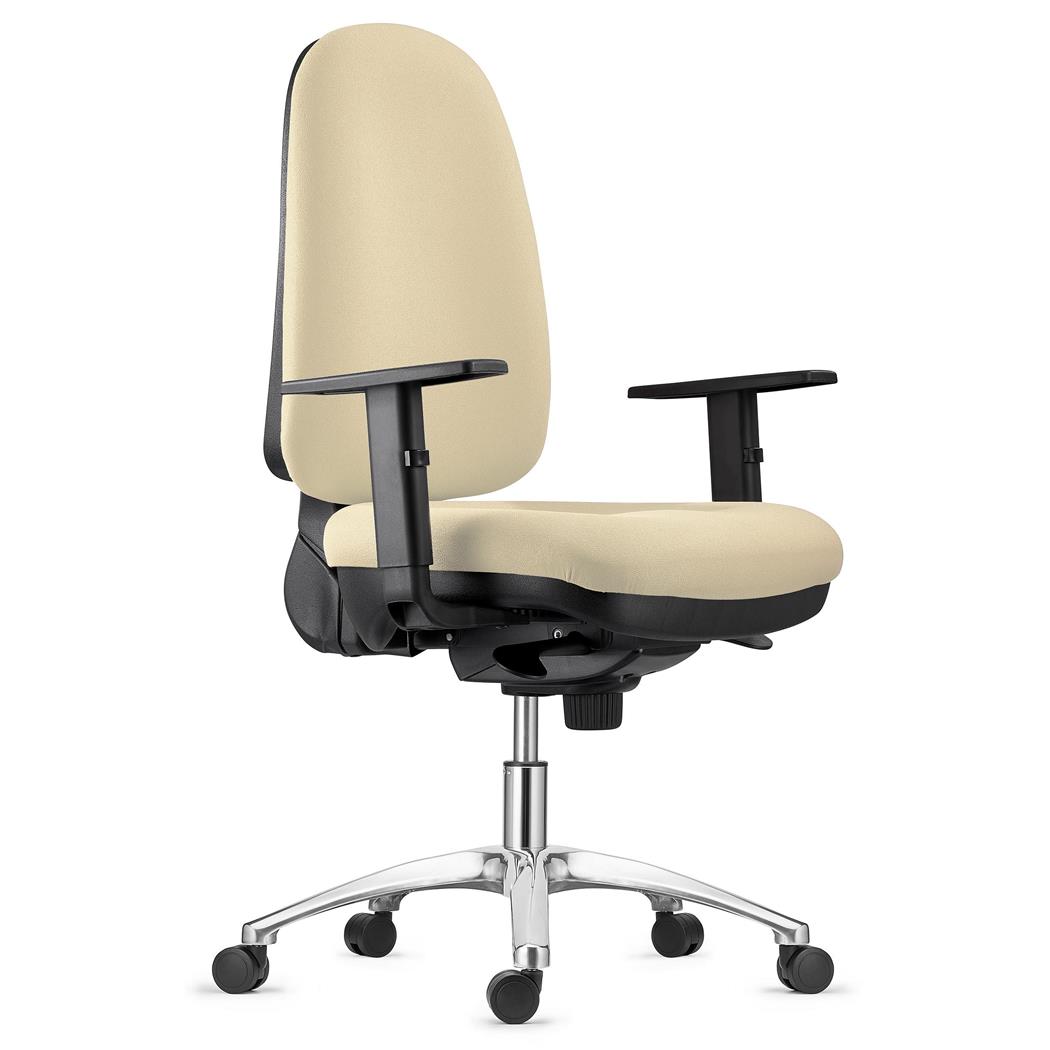 Cadeira de Escritório NAXOS PRO, Base Metálica Reforçado XXL, Braços Ajustáveis, Pano Creme