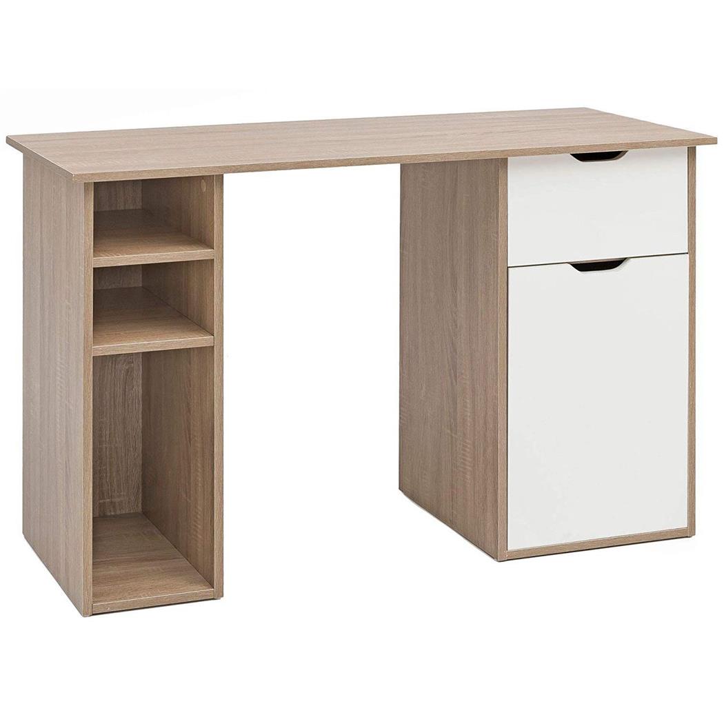 Mesa Para Computador KALED, Dimensões, 115x50x75,5 cm, em Madeira, Cor Branco/Castanho