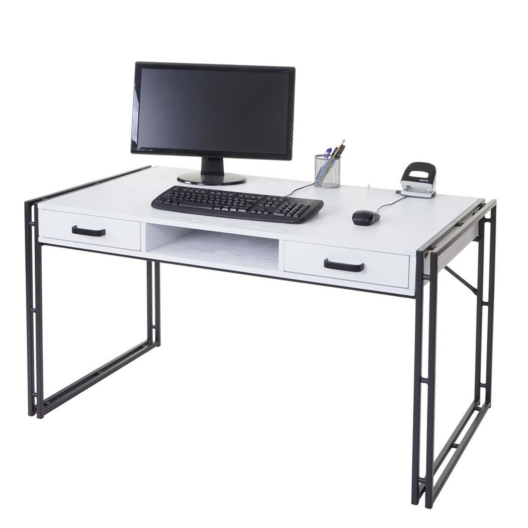 Mesa de Escritório OLAF, 121x70x75 cm, Estructura Metálica e Madeira, Cor Branco 